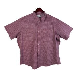 Wrangler Men Cotton Red Size 2XL Pearl Snap Shirt Geometric Short Sleeve Western
